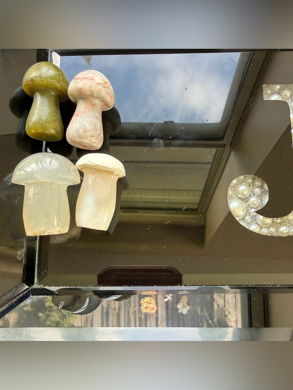 Set of Four Hand Carved Crystal Mushrooms